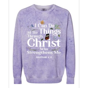 Christian Bible Verse Philippians 4:13 Flower Butterfly Cute Gift Colorblast Crewneck Sweatshirt