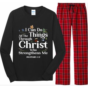 Christian Bible Verse Philippians 4:13 Flower Butterfly Cute Gift Long Sleeve Pajama Set