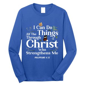 Christian Bible Verse Philippians 4:13 Flower Butterfly Cute Gift Long Sleeve Shirt