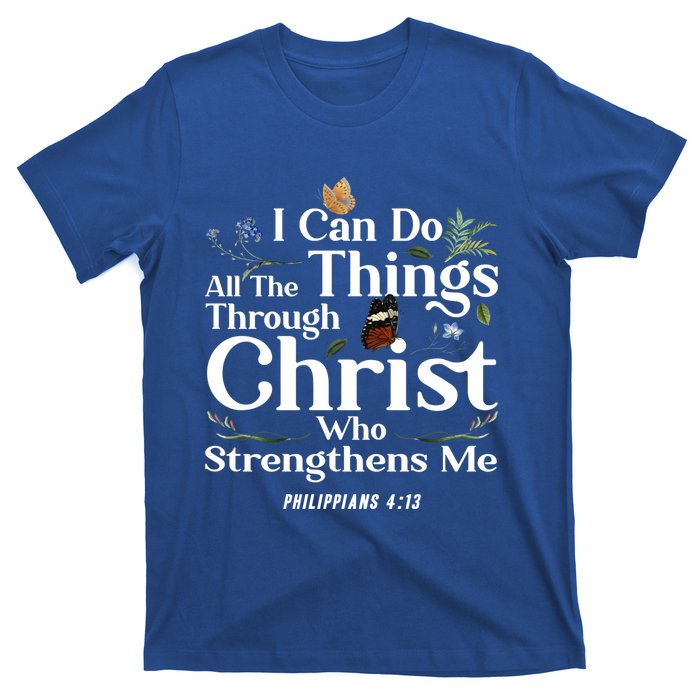 Christian Bible Verse Philippians 4:13 Flower Butterfly Cute Gift T-Shirt