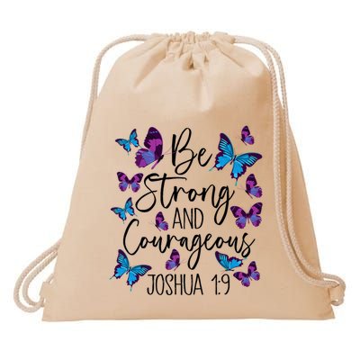 Christian Bible Verse Be Strong Joshua 1:9 Butterfly Drawstring Bag