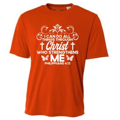 Christian Bible Verse Philippians 4:13 Flower Butterfly Gift Cooling Performance Crew T-Shirt