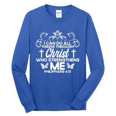 Christian Bible Verse Philippians 4:13 Flower Butterfly Gift Tall Long Sleeve T-Shirt