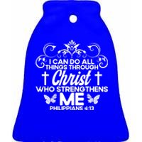 Christian Bible Verse Philippians 4:13 Flower Butterfly Gift Ceramic Bell Ornament