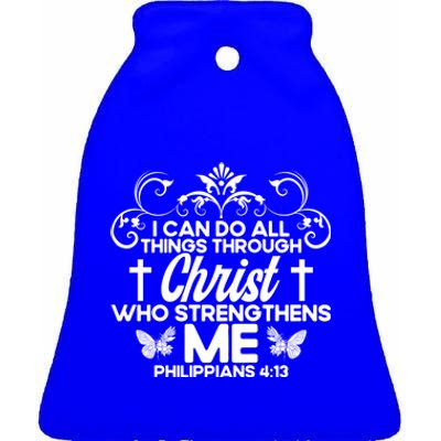 Christian Bible Verse Philippians 4:13 Flower Butterfly Gift Ceramic Bell Ornament