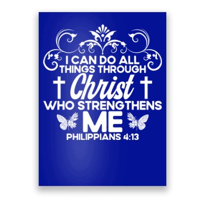 Christian Bible Verse Philippians 4:13 Flower Butterfly Gift Poster