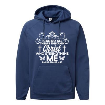 Christian Bible Verse Philippians 4:13 Flower Butterfly Gift Performance Fleece Hoodie