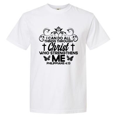 Christian Bible Verse Philippians 4:13 Flower Butterfly Gift Garment-Dyed Heavyweight T-Shirt