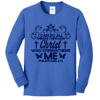 Christian Bible Verse Philippians 4:13 Flower Butterfly Gift Kids Long Sleeve Shirt