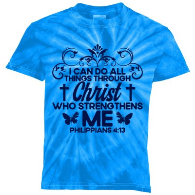 Christian Bible Verse Philippians 4:13 Flower Butterfly Gift Kids Tie-Dye T-Shirt