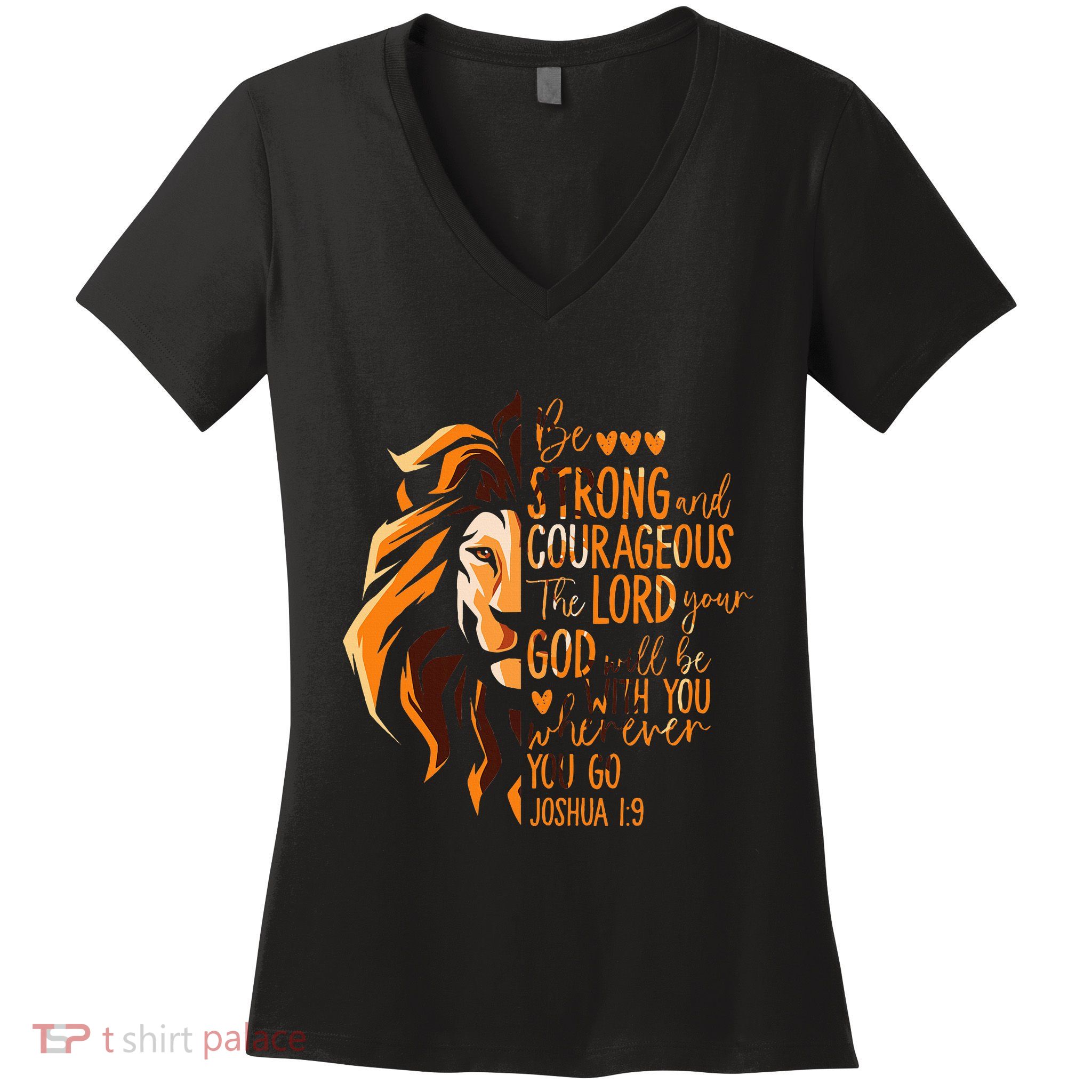 Christian Bible Verse Joshua 19 Lion Women's V-Neck T-Shirt