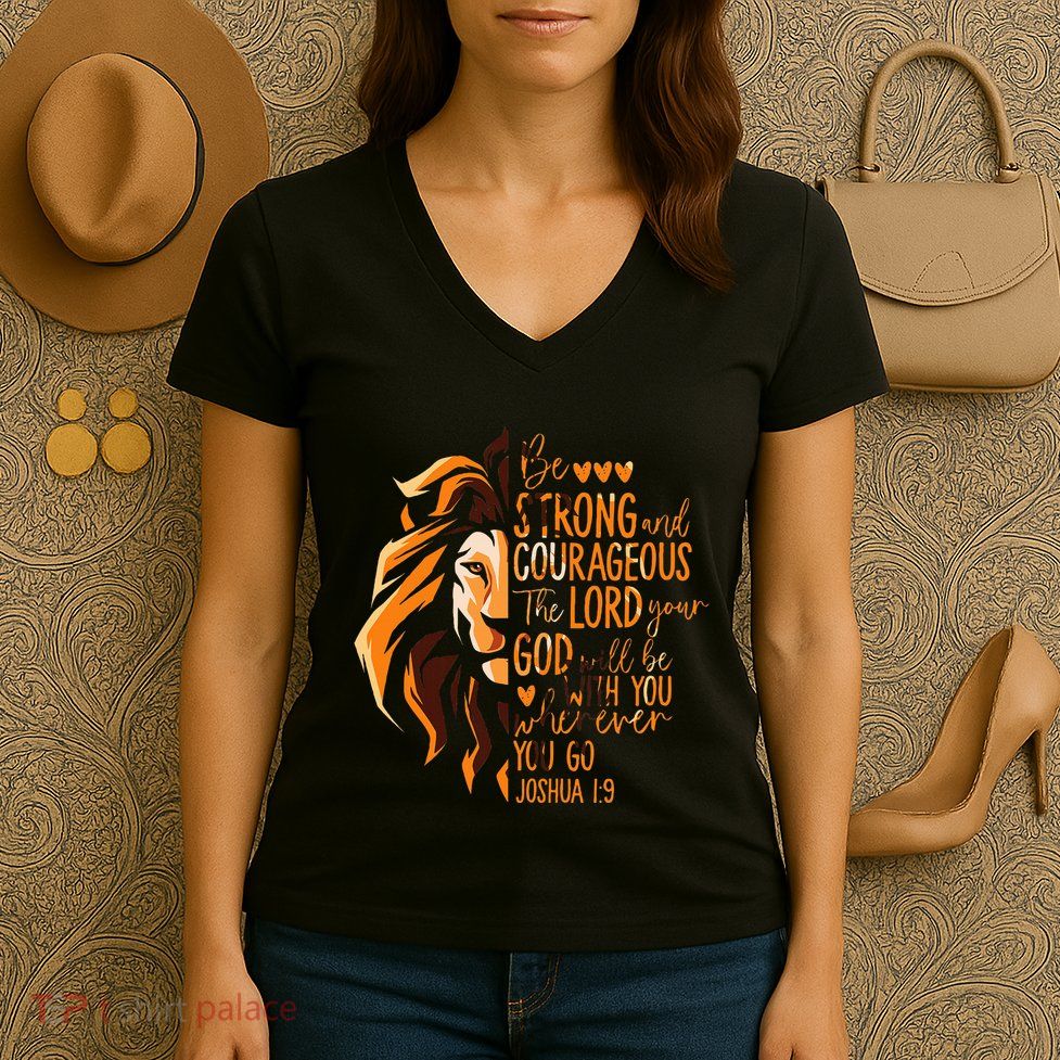Christian Bible Verse Joshua 19 Lion Women's V-Neck T-Shirt