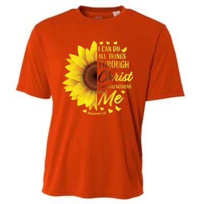 Christian Bible Verse Philippians 4:13 Funny Gift Sunflower Meaningful Gift Cooling Performance Crew T-Shirt