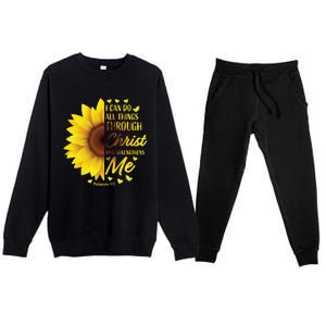 Christian Bible Verse Philippians 4:13 Funny Gift Sunflower Meaningful Gift Premium Crewneck Sweatsuit Set