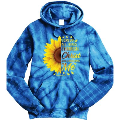 Christian Bible Verse Philippians 4:13 Funny Gift Sunflower Meaningful Gift Tie Dye Hoodie