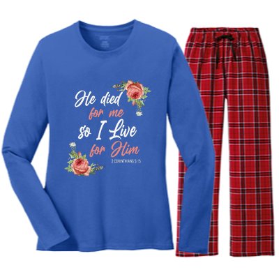 Christian Bible Verse 2 Corinthians 515 Rose Flower Women's Long Sleeve Flannel Pajama Set 