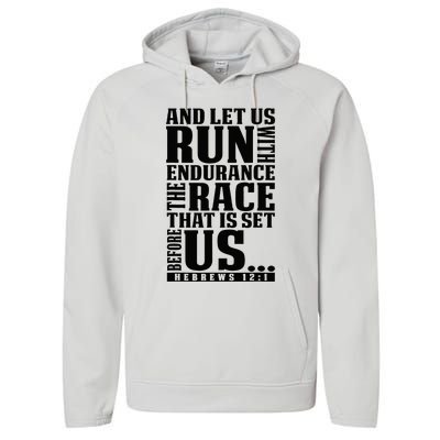 Christian Bible Verse Let Us Run With Endurance Running Gift Performance Fleece Hoodie