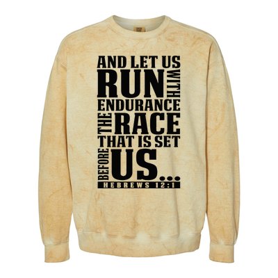 Christian Bible Verse Let Us Run With Endurance Running Gift Colorblast Crewneck Sweatshirt