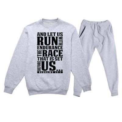 Christian Bible Verse Let Us Run With Endurance Running Gift Premium Crewneck Sweatsuit Set