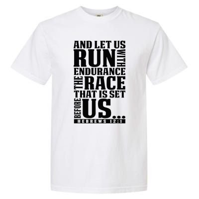 Christian Bible Verse Let Us Run With Endurance Running Gift Garment-Dyed Heavyweight T-Shirt