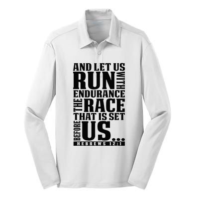 Christian Bible Verse Let Us Run With Endurance Running Gift Silk Touch Performance Long Sleeve Polo