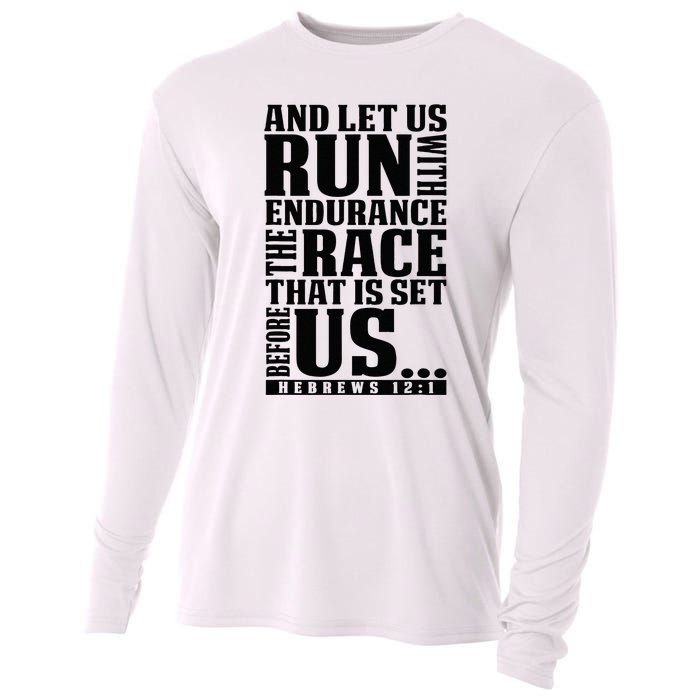 Christian Bible Verse Let Us Run With Endurance Running Gift Cooling Performance Long Sleeve Crew