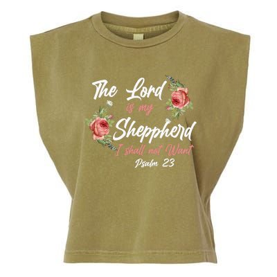 Christian Bible Verse Quote Rose Flower Psalm 23 Garment-Dyed Women's Muscle Tee