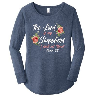 Christian Bible Verse Quote Rose Flower Psalm 23 Women's Perfect Tri Tunic Long Sleeve Shirt