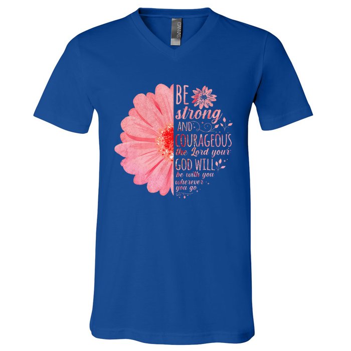 Christian Bible Verse Joshua 19 Flower V-Neck T-Shirt