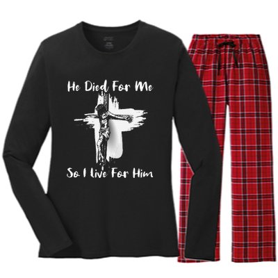 Christian Bible Verse Jesus Died For Me Women's Long Sleeve Flannel Pajama Set 