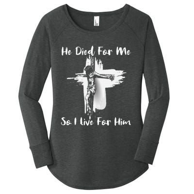 Christian Bible Verse Jesus Died For Me Women's Perfect Tri Tunic Long Sleeve Shirt