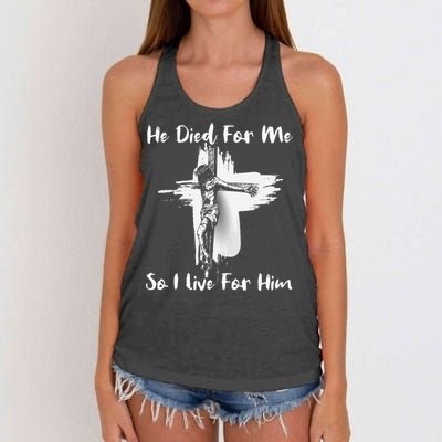 Christian Bible Verse Jesus Died For Me Women's Knotted Racerback Tank