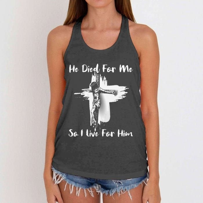 Christian Bible Verse Jesus Died For Me Women's Knotted Racerback Tank