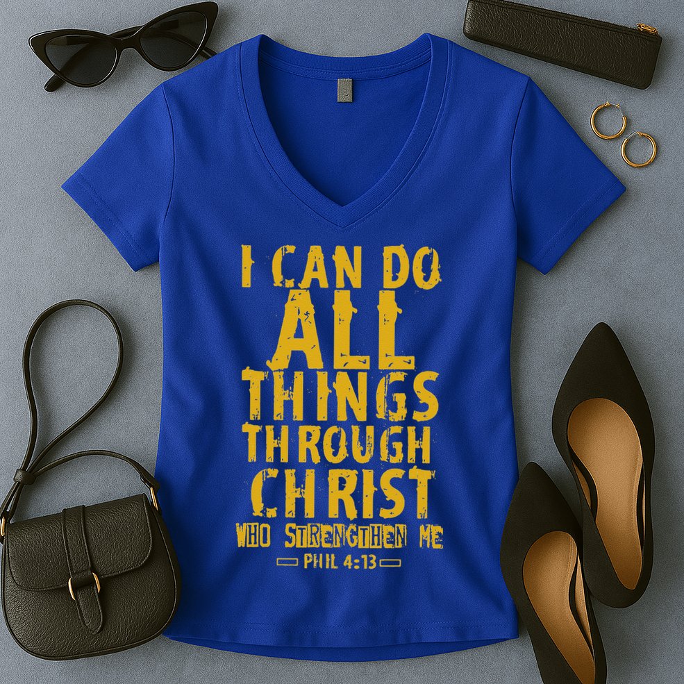 Christian Bible Verse Quote Jesus Christ Philippians 413 Women's V-Neck T-Shirt