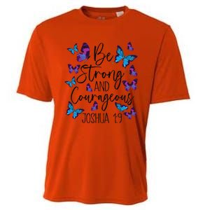 Christian Bible Verse Be Strong Joshua 19 Butterfly Cooling Performance Crew T-Shirt