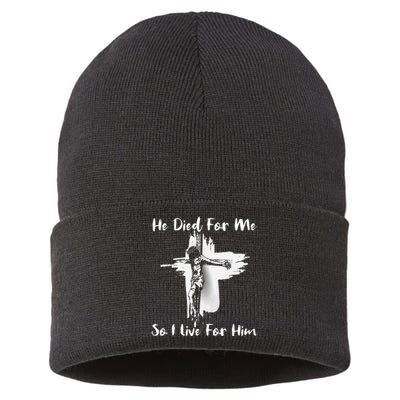 Christian Bible Verse Jesus Died For Me Sustainable Knit Beanie