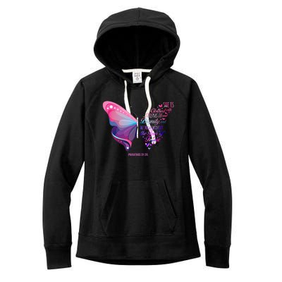 Christian Bible Verse Proverbs 31:25 Butterfly Gift Women's Fleece Hoodie