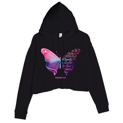 Christian Bible Verse Proverbs 31:25 Butterfly Gift Crop Fleece Hoodie