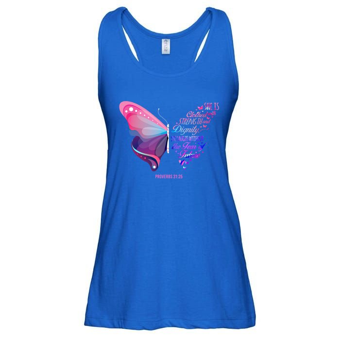 Christian Bible Verse Proverbs 31:25 Butterfly Gift Ladies Essential Flowy Tank