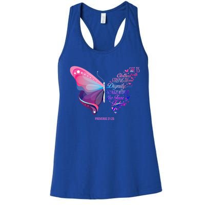 Christian Bible Verse Proverbs 31:25 Butterfly Gift Women's Racerback Tank