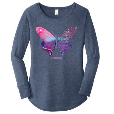 Christian Bible Verse Proverbs 31:25 Butterfly Gift Women's Perfect Tri Tunic Long Sleeve Shirt