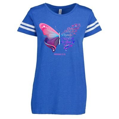 Christian Bible Verse Proverbs 31:25 Butterfly Gift Enza Ladies Jersey Football T-Shirt