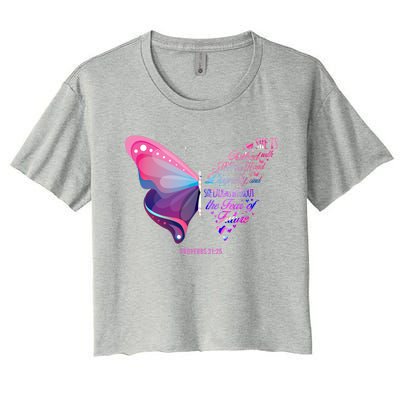 Christian Bible Verse Proverbs 31:25 Butterfly Gift Women's Crop Top Tee