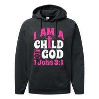 Christian Bible Verse I Am A Child Of God 1 John 31 Cross Performance Fleece Hoodie