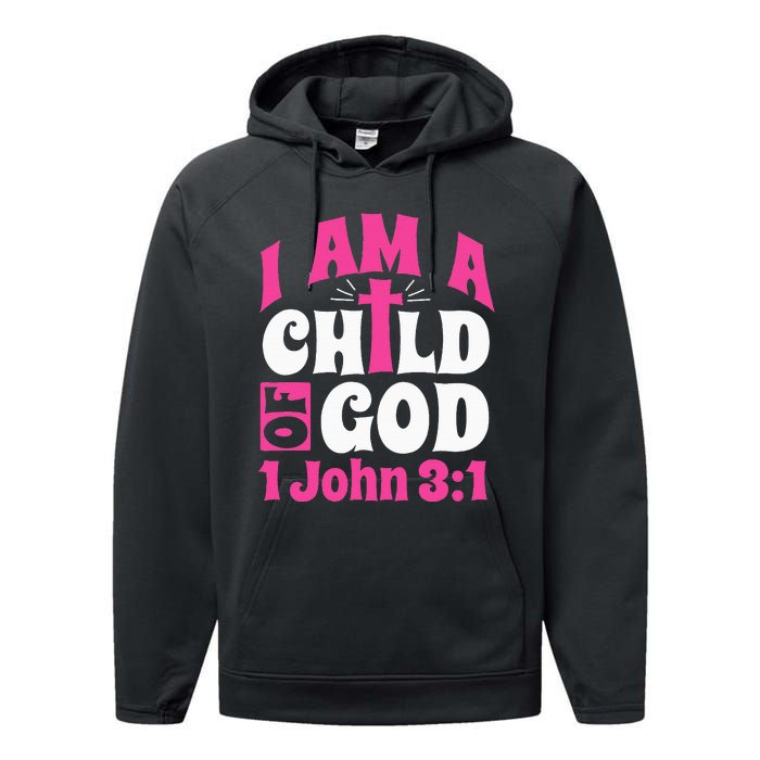 Christian Bible Verse I Am A Child Of God 1 John 31 Cross Performance Fleece Hoodie