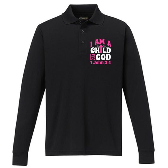 Christian Bible Verse I Am A Child Of God 1 John 31 Cross Performance Long Sleeve Polo