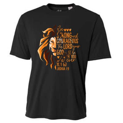 Christian Bible Verse Joshua 1:9 Lion Inspirational Religious Faith Jesus God Cooling Performance Crew T-Shirt