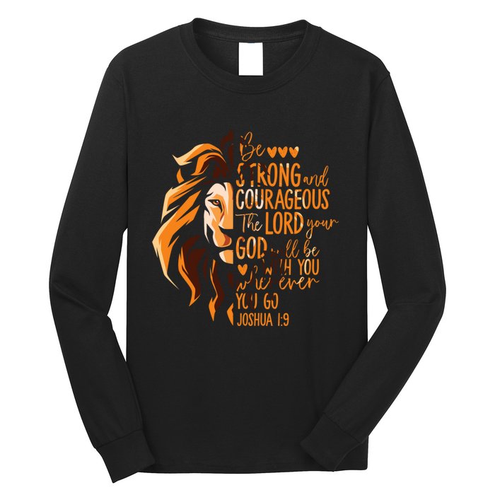 Christian Bible Verse Joshua 1:9 Lion Inspirational Religious Faith Jesus God Long Sleeve Shirt