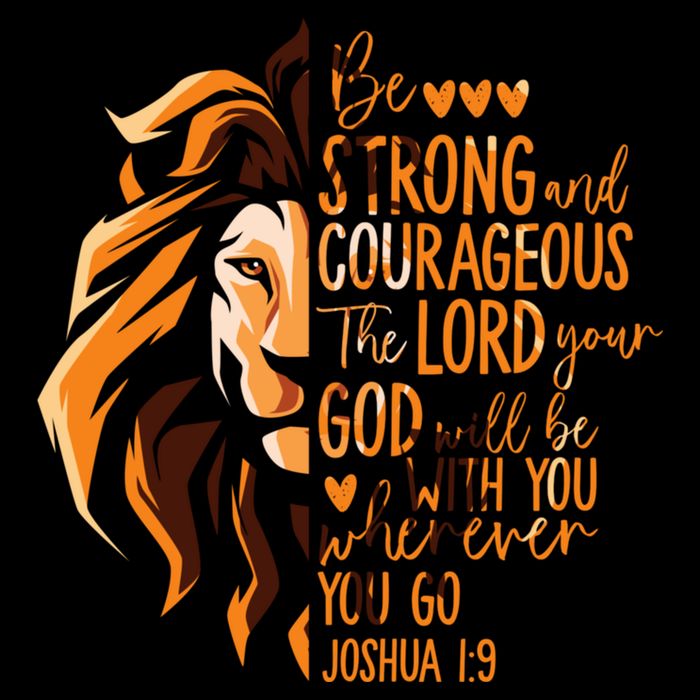 Christian Bible Verse Joshua 1:9 Lion Inspirational Religious Faith Jesus God Tall T-Shirt
