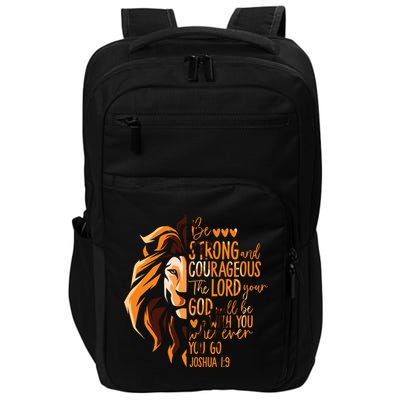Christian Bible Verse Joshua 1:9 Lion Inspirational Religious Faith Jesus God Impact Tech Backpack